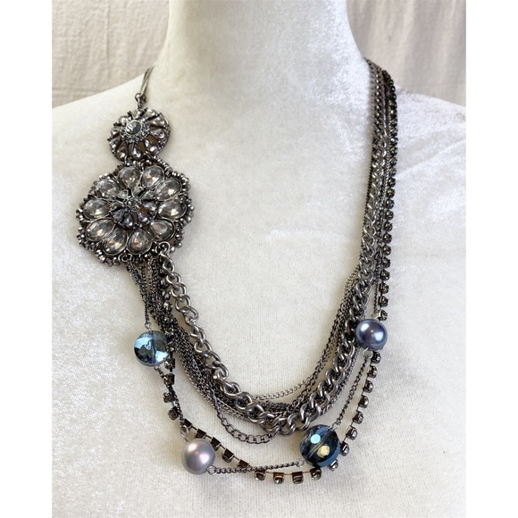 SIMPLY VERA VERA WANG MULTISTRAND CHAIN NECKLACE WITH CRYSTAL & RHINESTONE BEADS - Picture 1 of 6